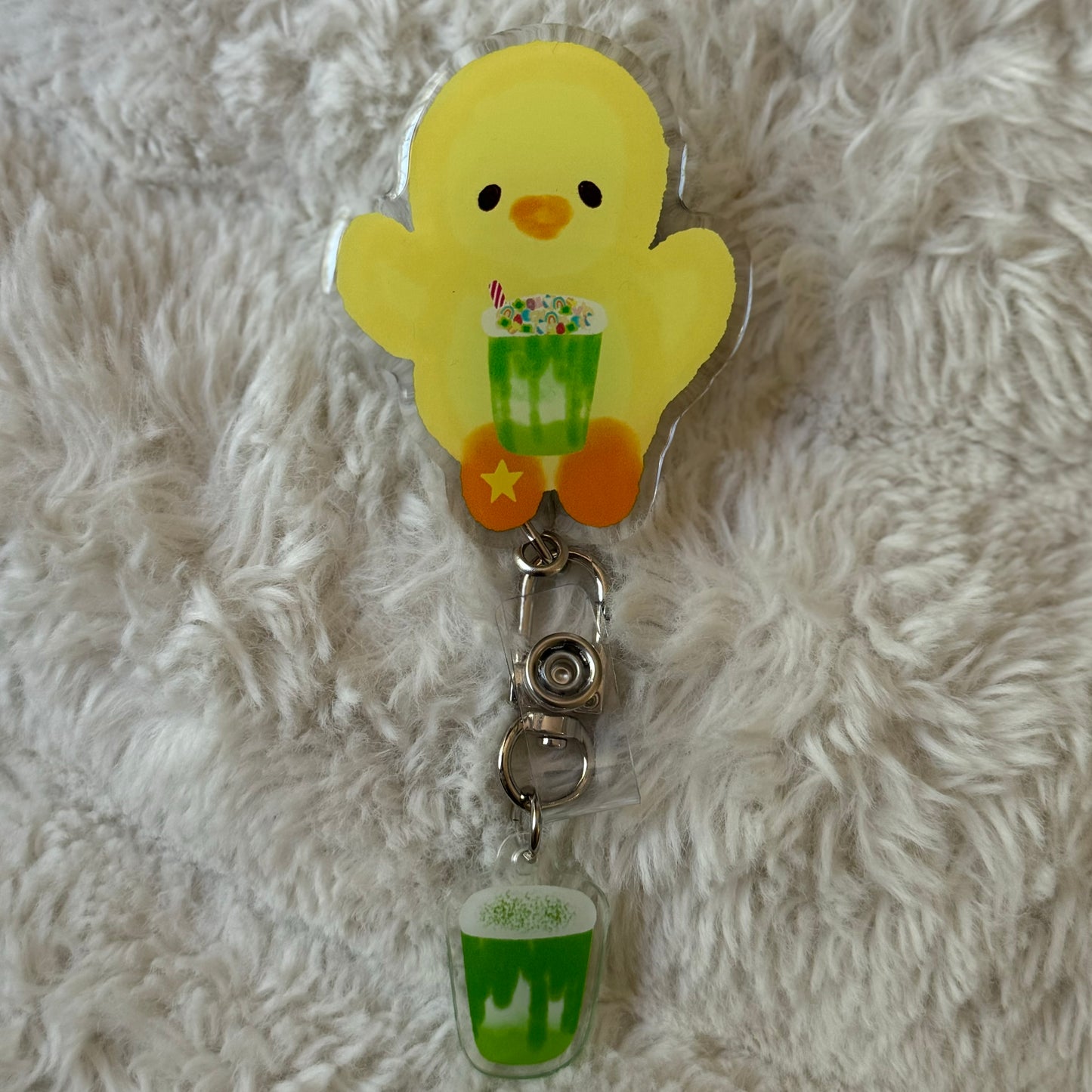 Lucky duck badge reel with matcha keychain π€ππ¨ππ΅