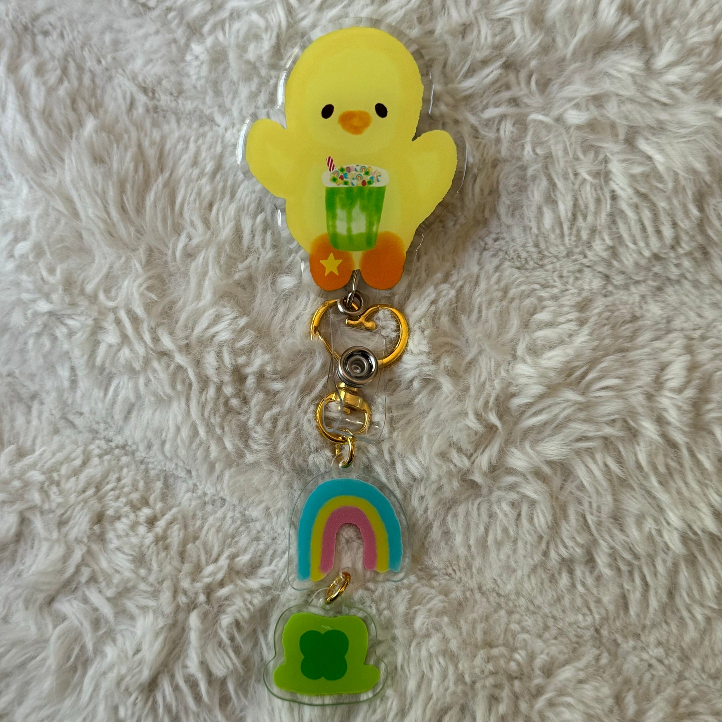 Lucky duck badge reel with cereal charms 🍵✨🥣⭐️🌈
