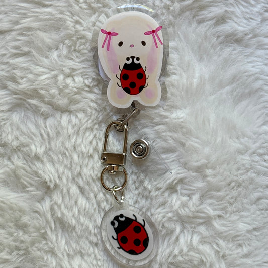 Bunny Bug Badge Reel with ladybug 🐞