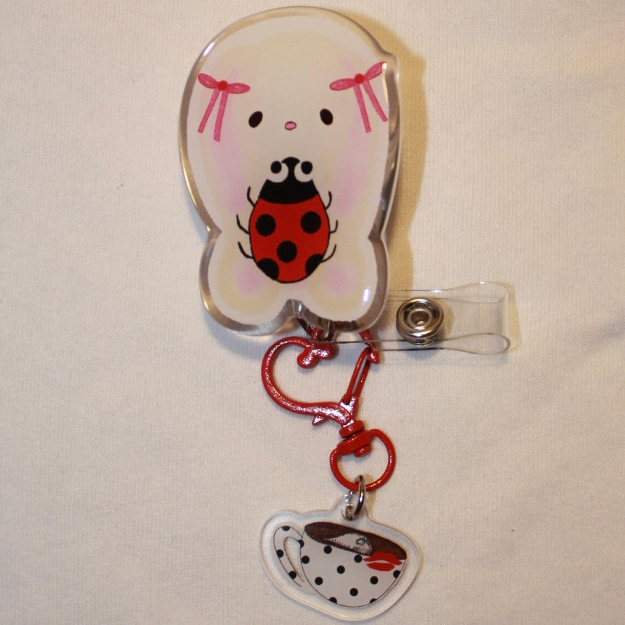 Bunny Bug Badge Reel with coffee ☕️