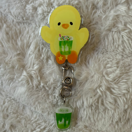 Lucky duck badge reel with matcha keychain 🐤🍀🍨🌟🍵
