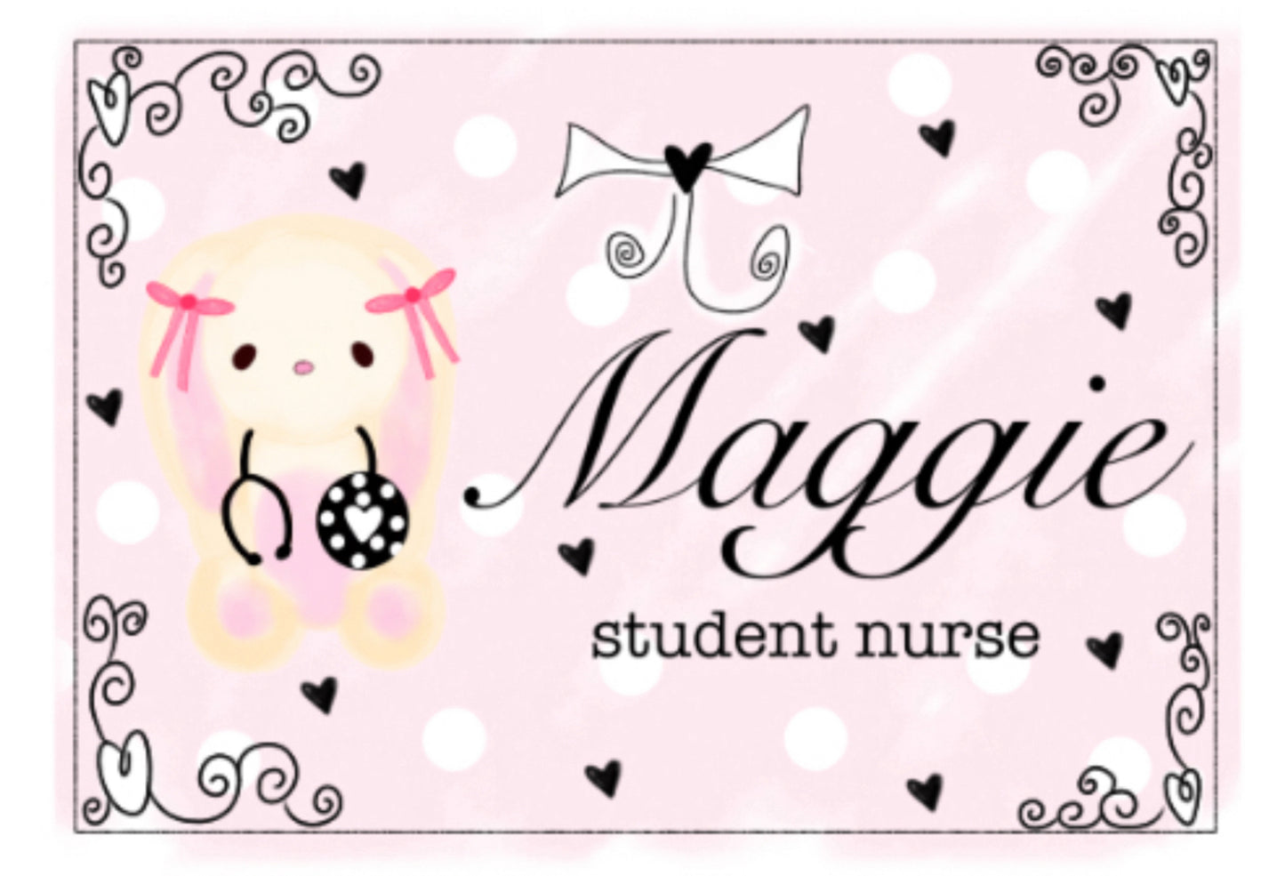 Stethoscope Bunny Custom Name Badge 🐇🖤🎀🩺