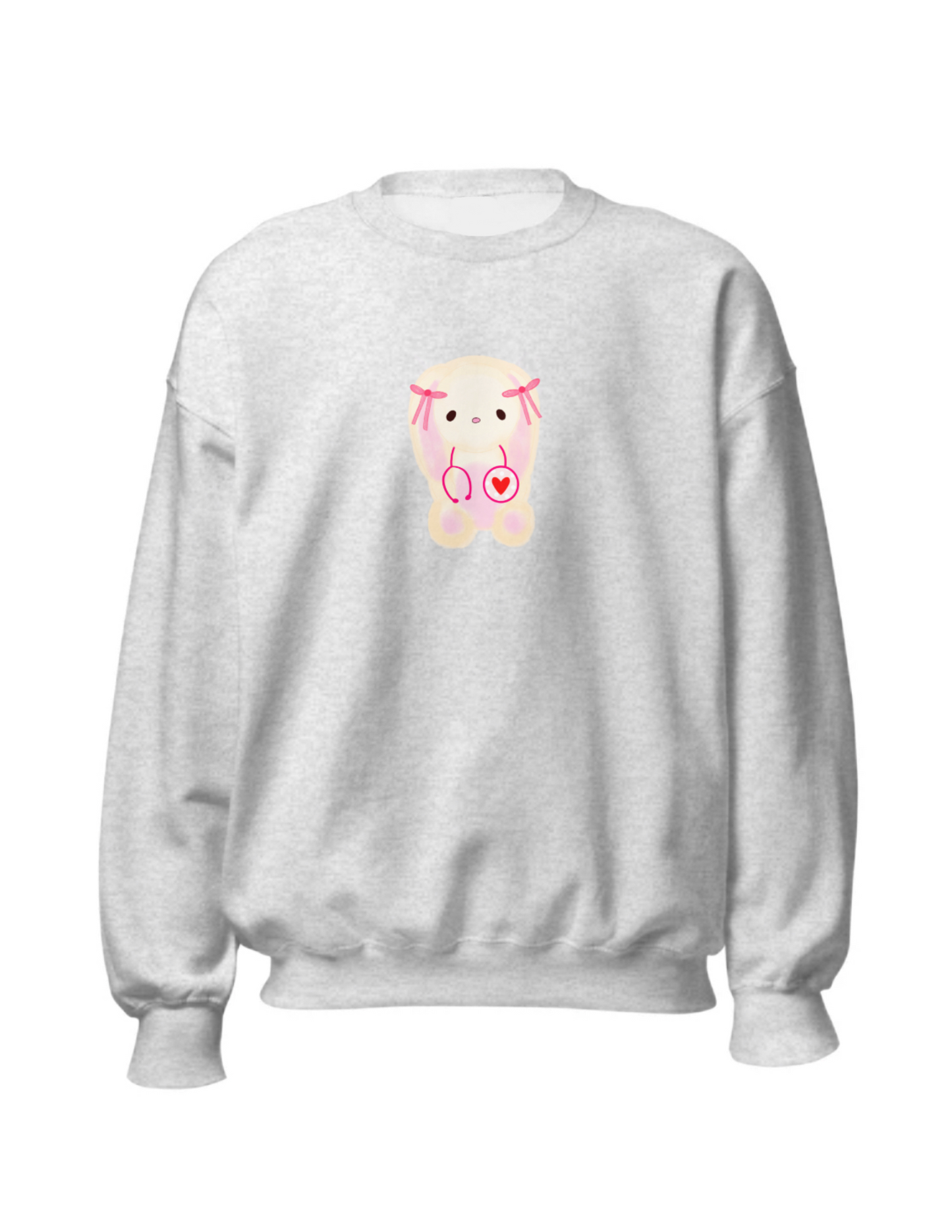 Bunny with Pink Stethoscope Gray Sweater 🎀🩺🩶☕️